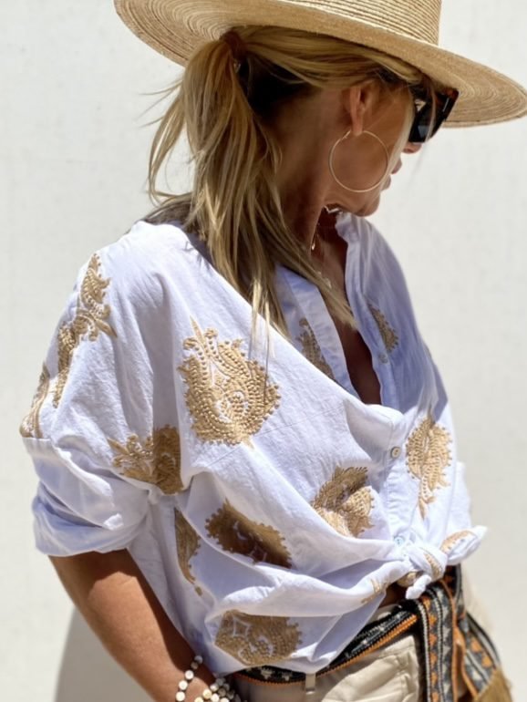 Kvinders Bluse Trendy Design og Bomuldsblanding