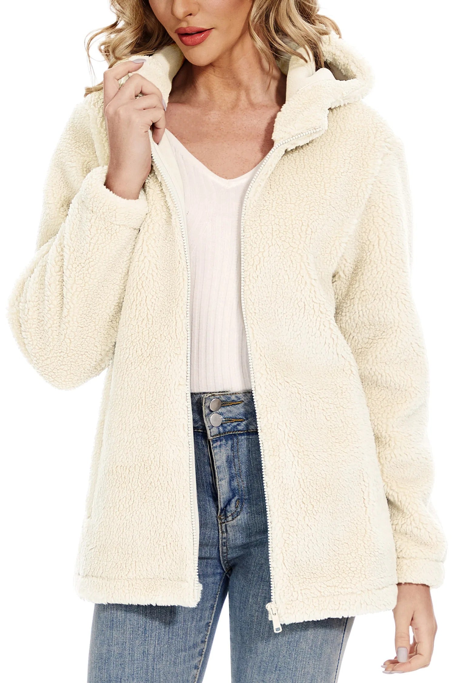 Varm fluffy jakke til kvinder