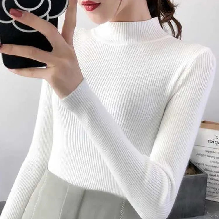Strikket pullover med mock neck til kvinder