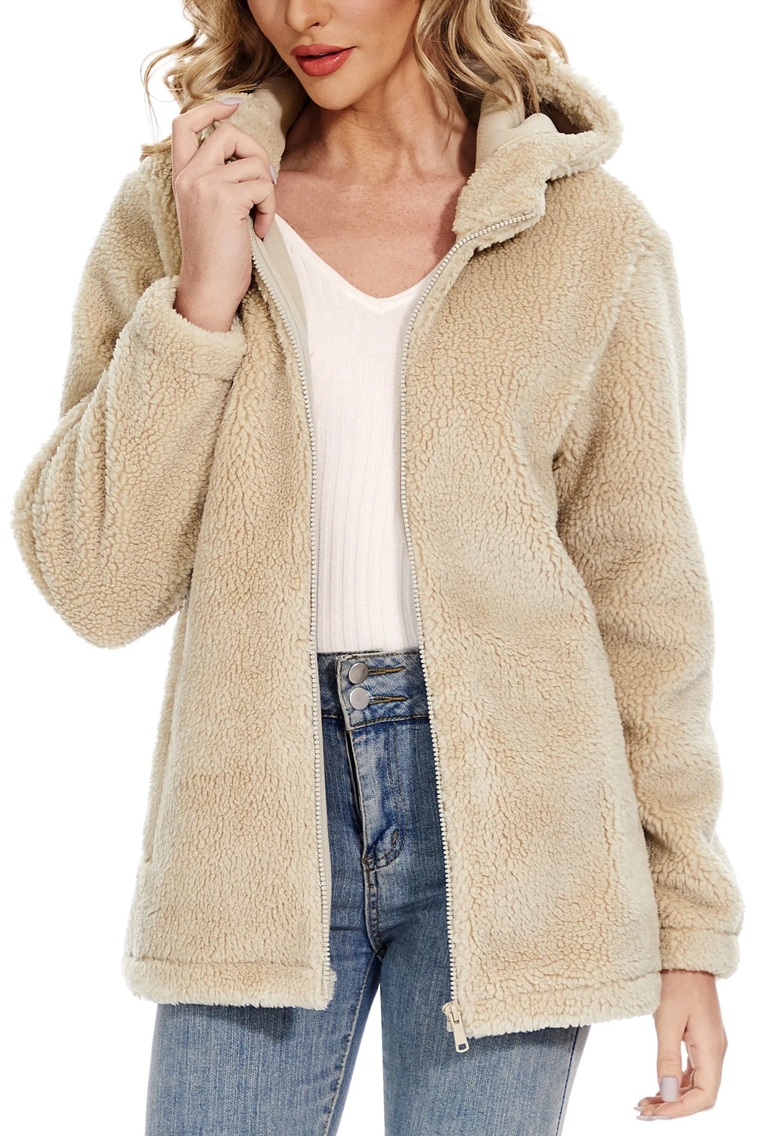 Varm fluffy jakke til kvinder
