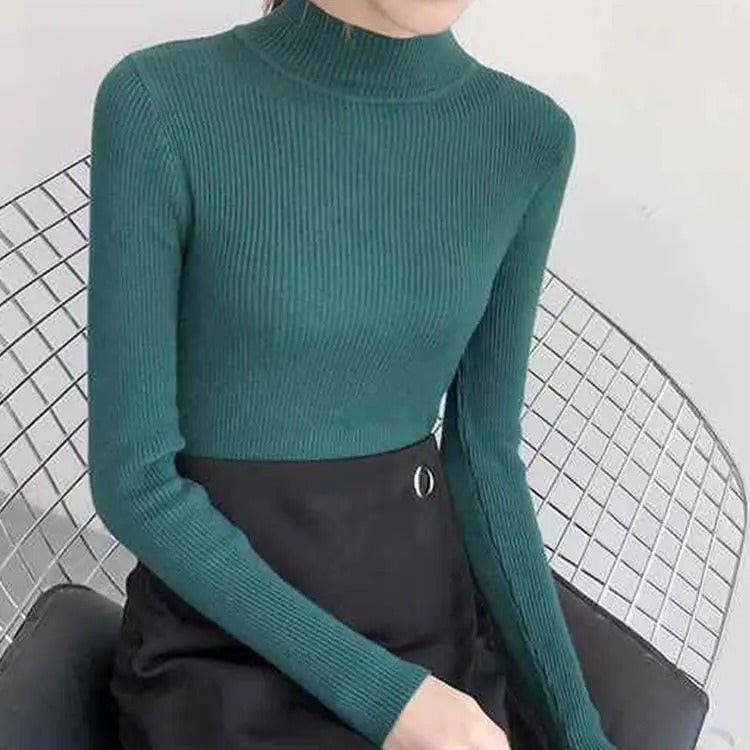 Strikket pullover med mock neck til kvinder