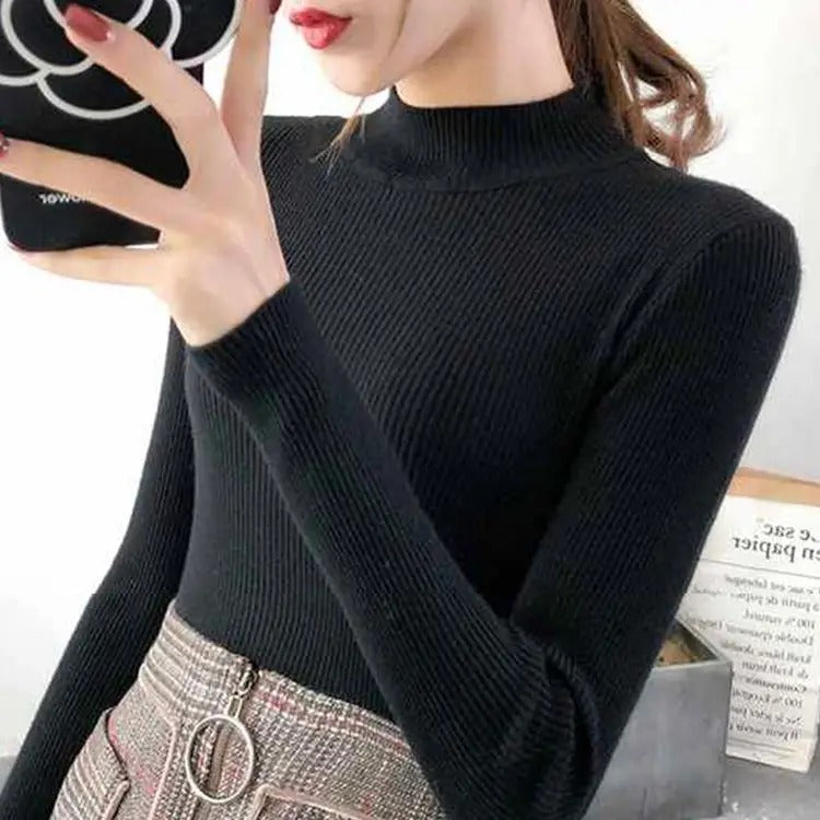 Strikket pullover med mock neck til kvinder