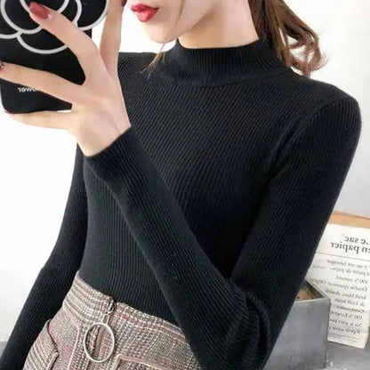 Strikket pullover med mock neck til kvinder