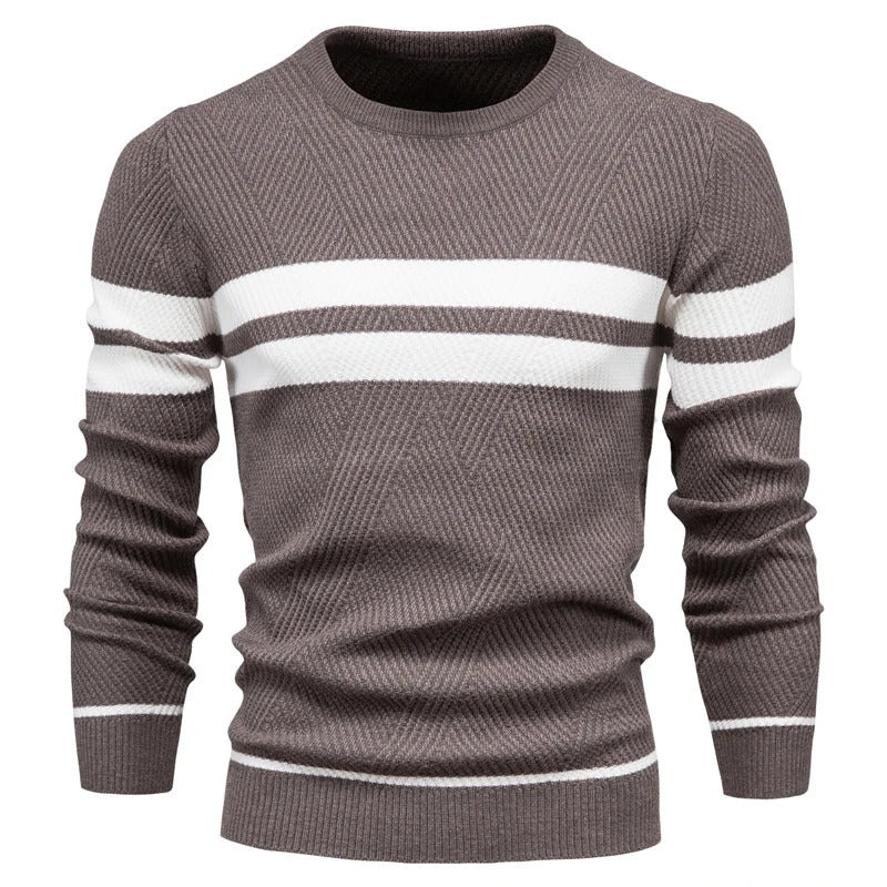 Patchwork-pullover med O-hals til mænd