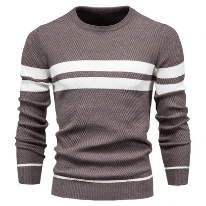 Patchwork-pullover med O-hals til mænd