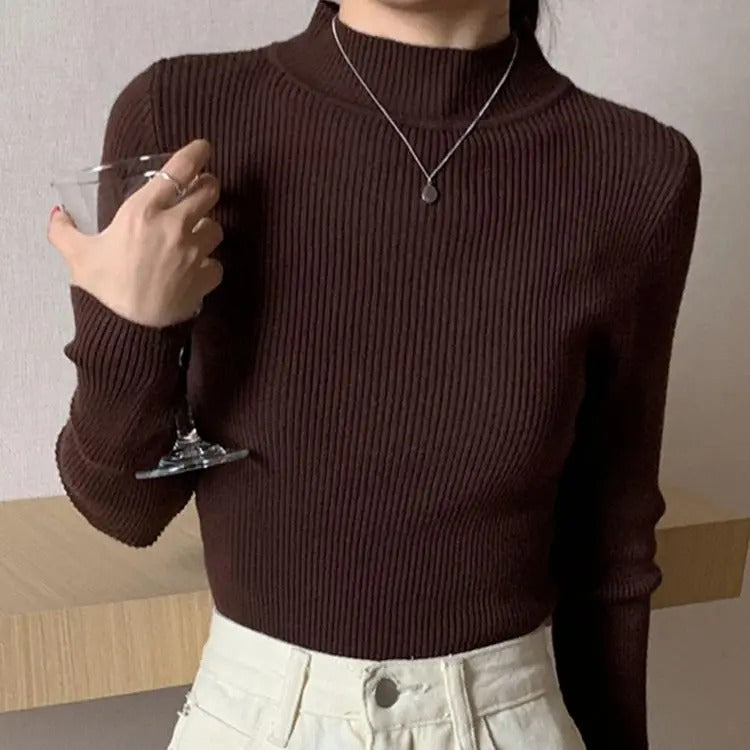 Strikket pullover med mock neck til kvinder