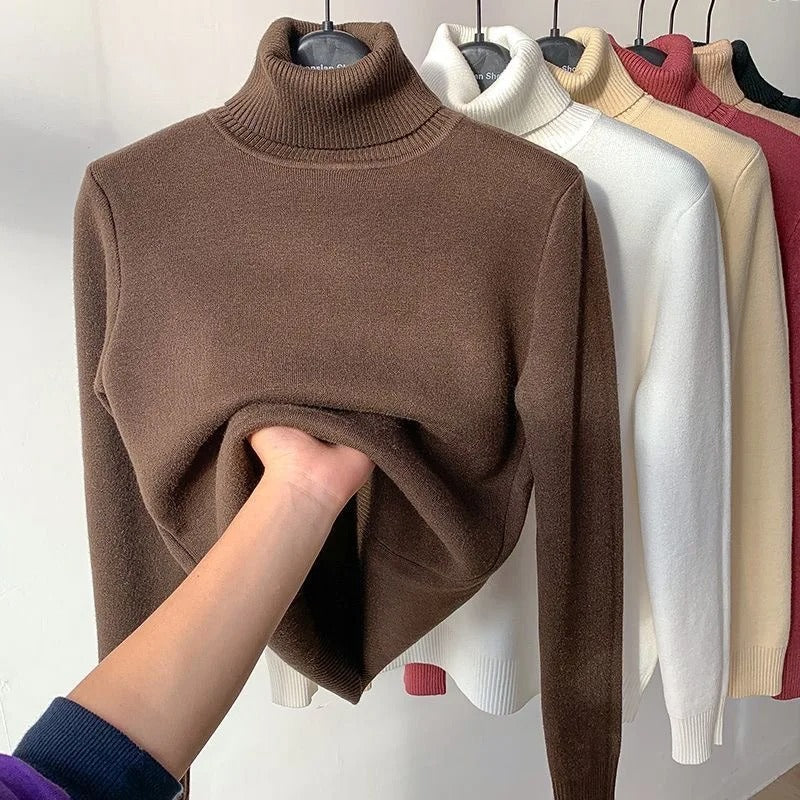 Rullekrave-sweater med fløjlsforing til kvinder