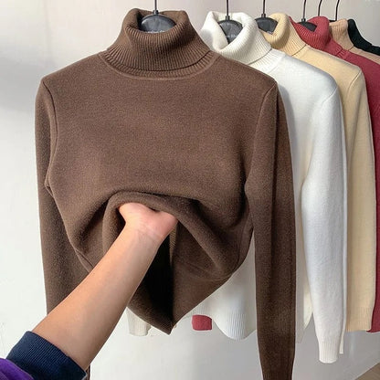 Rullekrave-sweater med fløjlsforing til kvinder