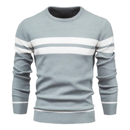 Patchwork-pullover med O-hals til mænd