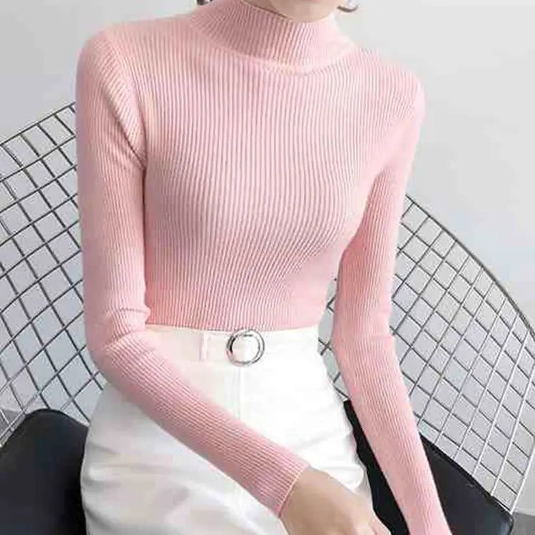 Strikket pullover med mock neck til kvinder