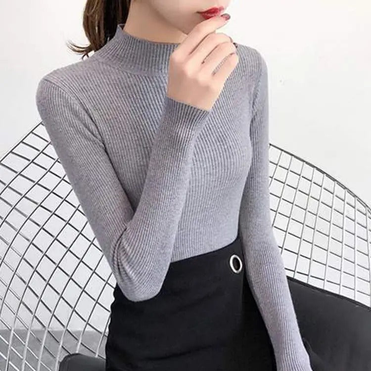 Strikket pullover med mock neck til kvinder