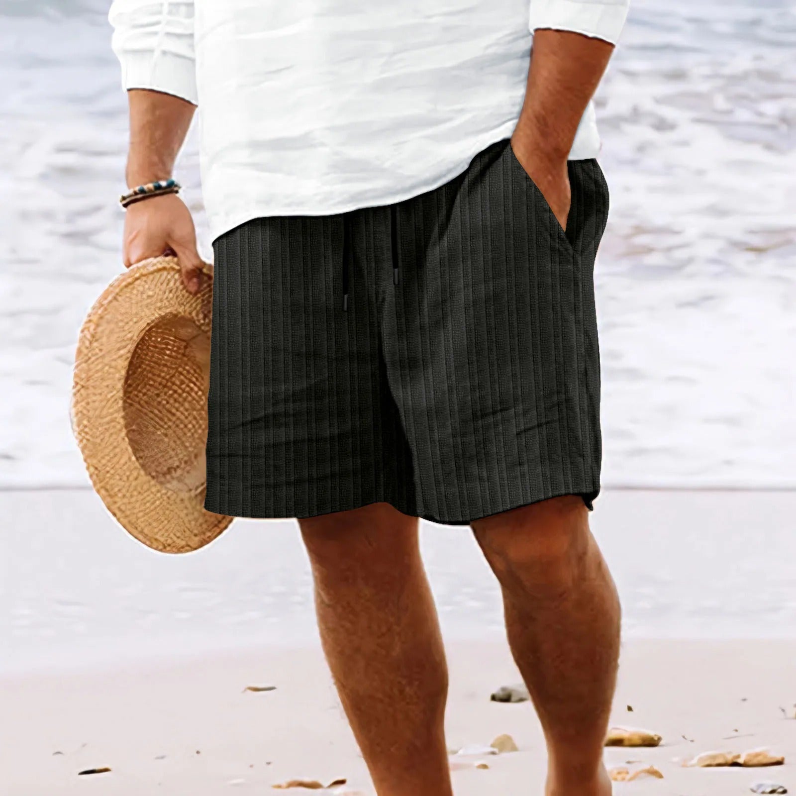 Stribede Jacquard Cord Casual Shorts til mænd