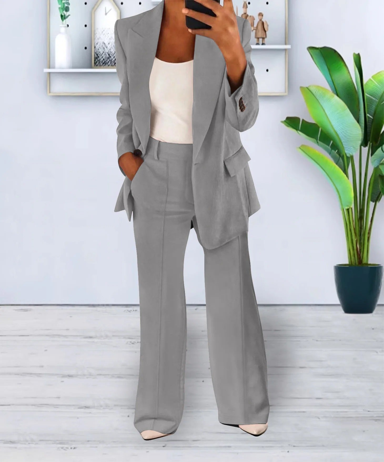 Variant image for Kvinders Afslappet Sæt Sort Moderne Blazer Polyester-21