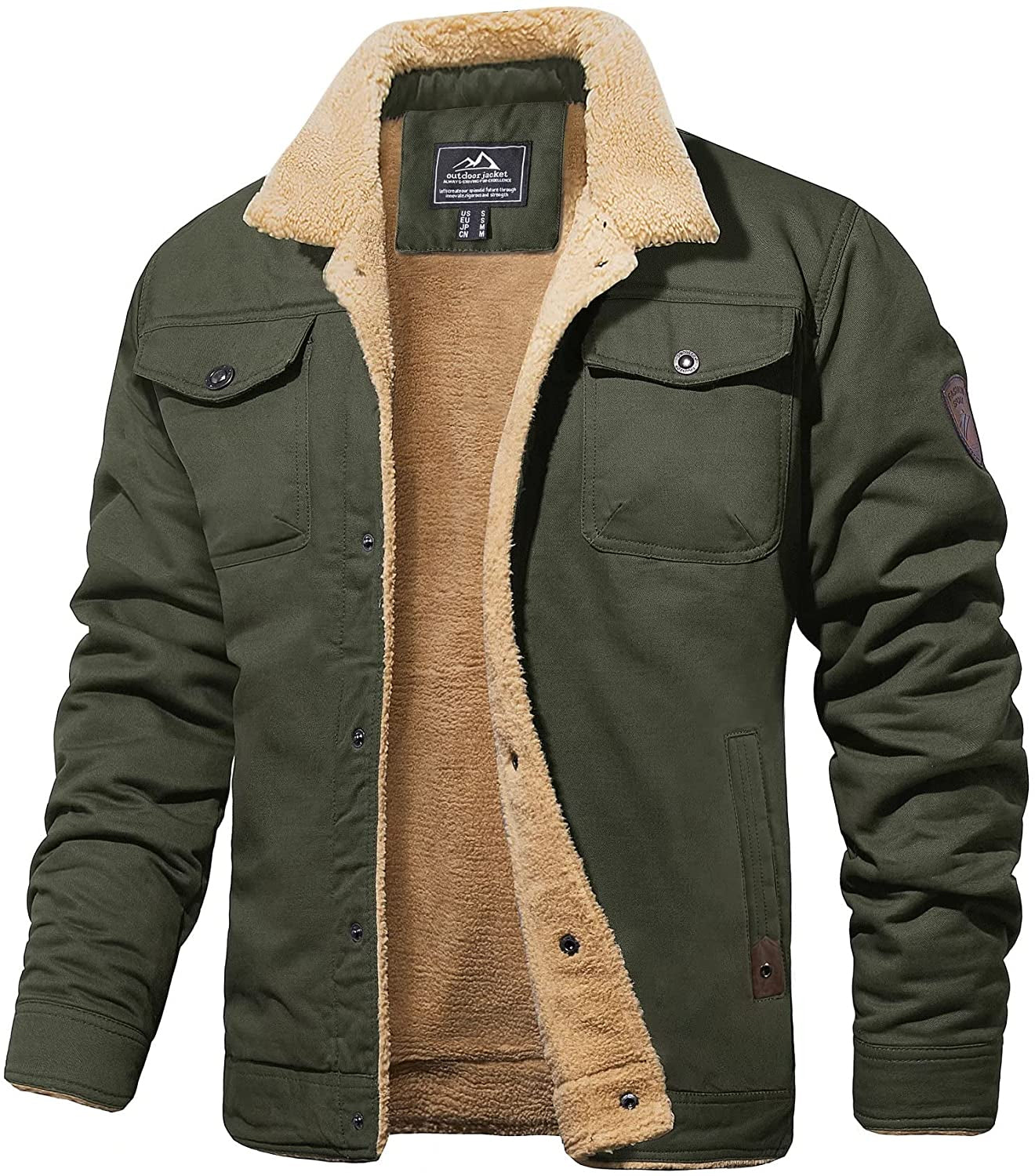 Variant image for Herre Vinterjakke Armygrøn Sherpa-foret Vandafvisende Robust Design-1