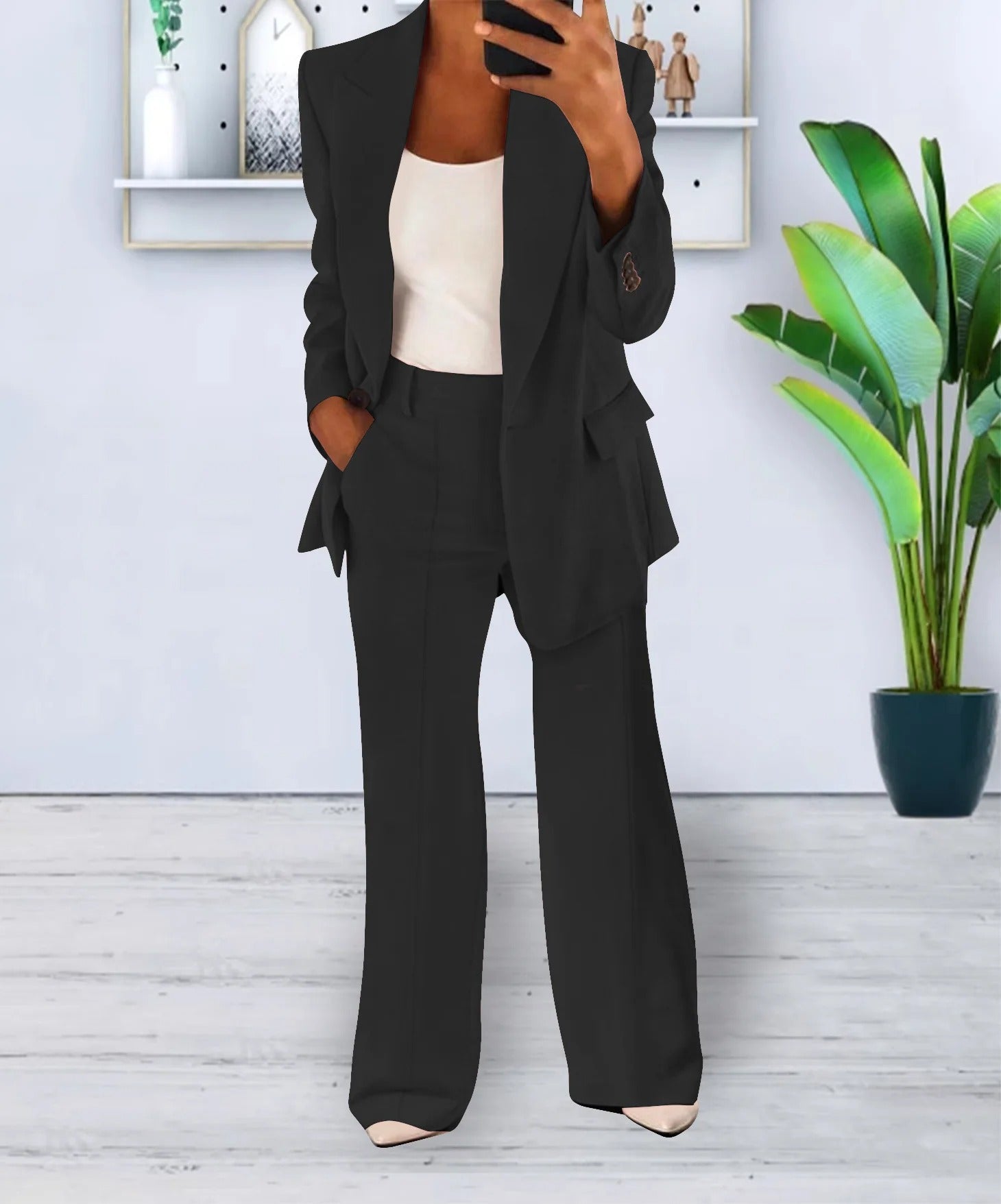 Variant image for Kvinders Afslappet Sæt Sort Moderne Blazer Polyester-9