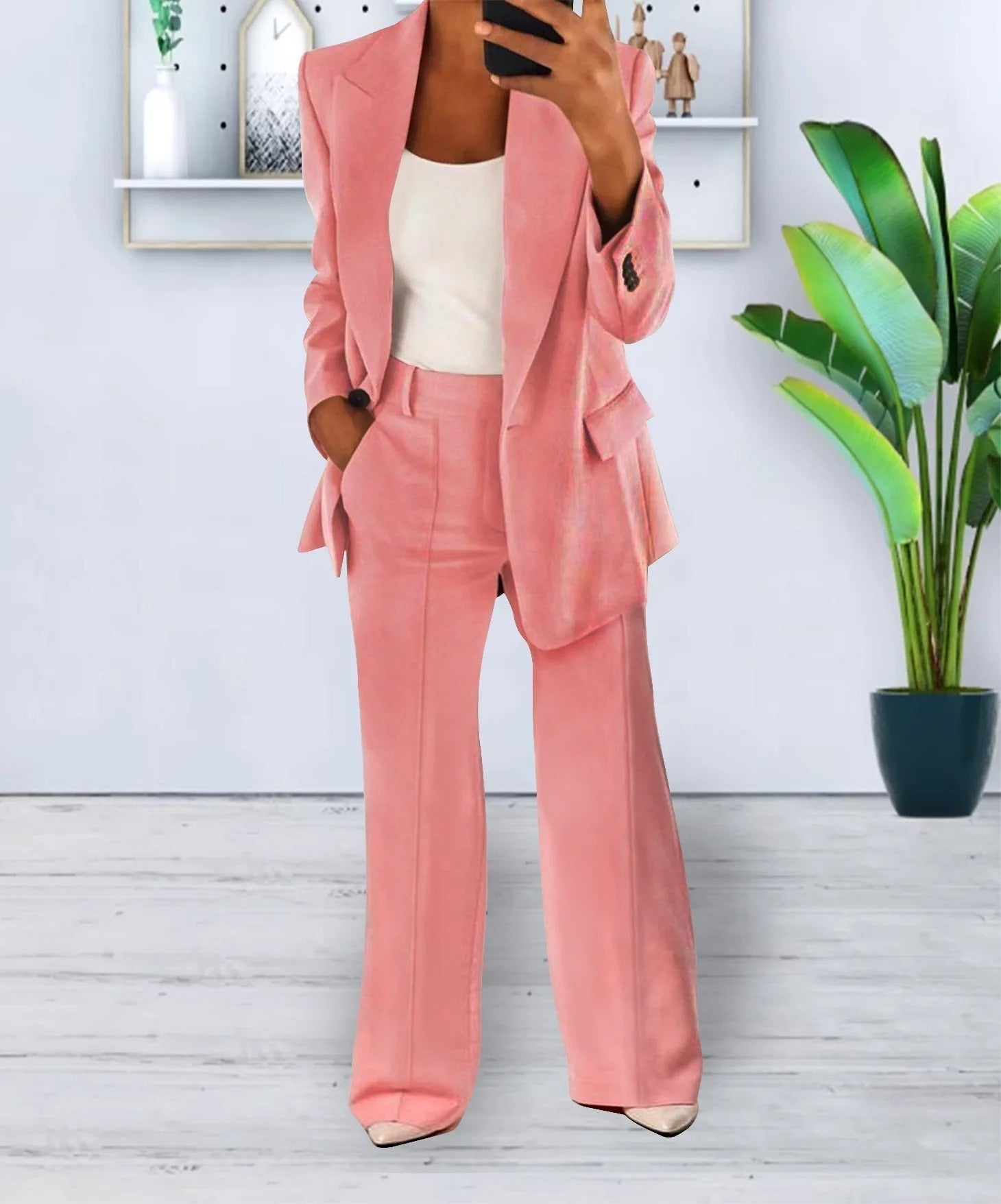 Variant image for Kvinders Afslappet Sæt Sort Moderne Blazer Polyester-17