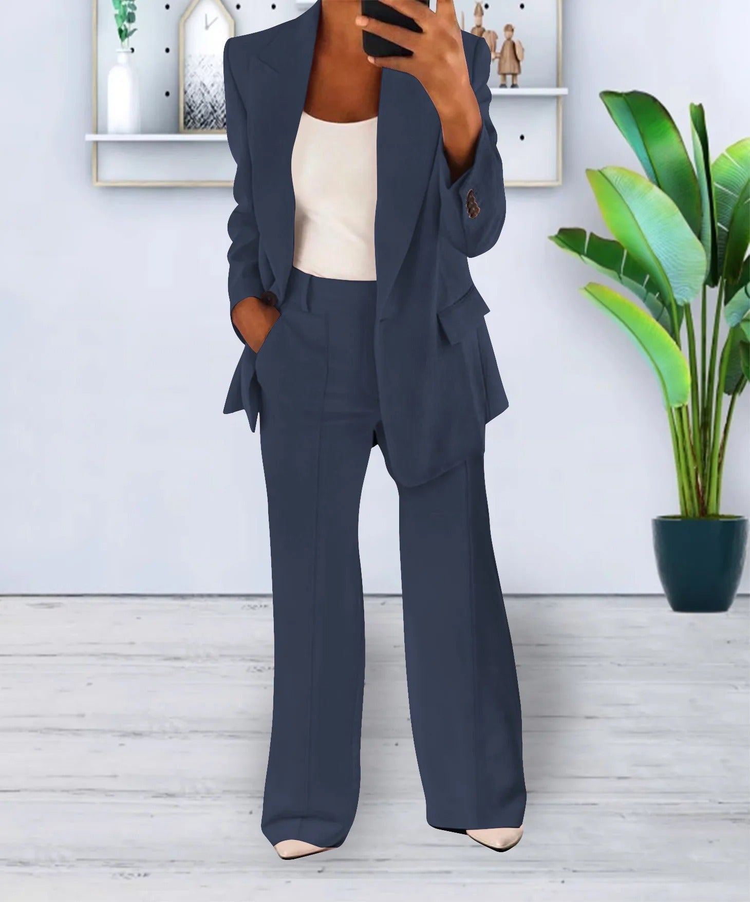 Kvinders Afslappet Sæt Sort Moderne Blazer Polyester-2