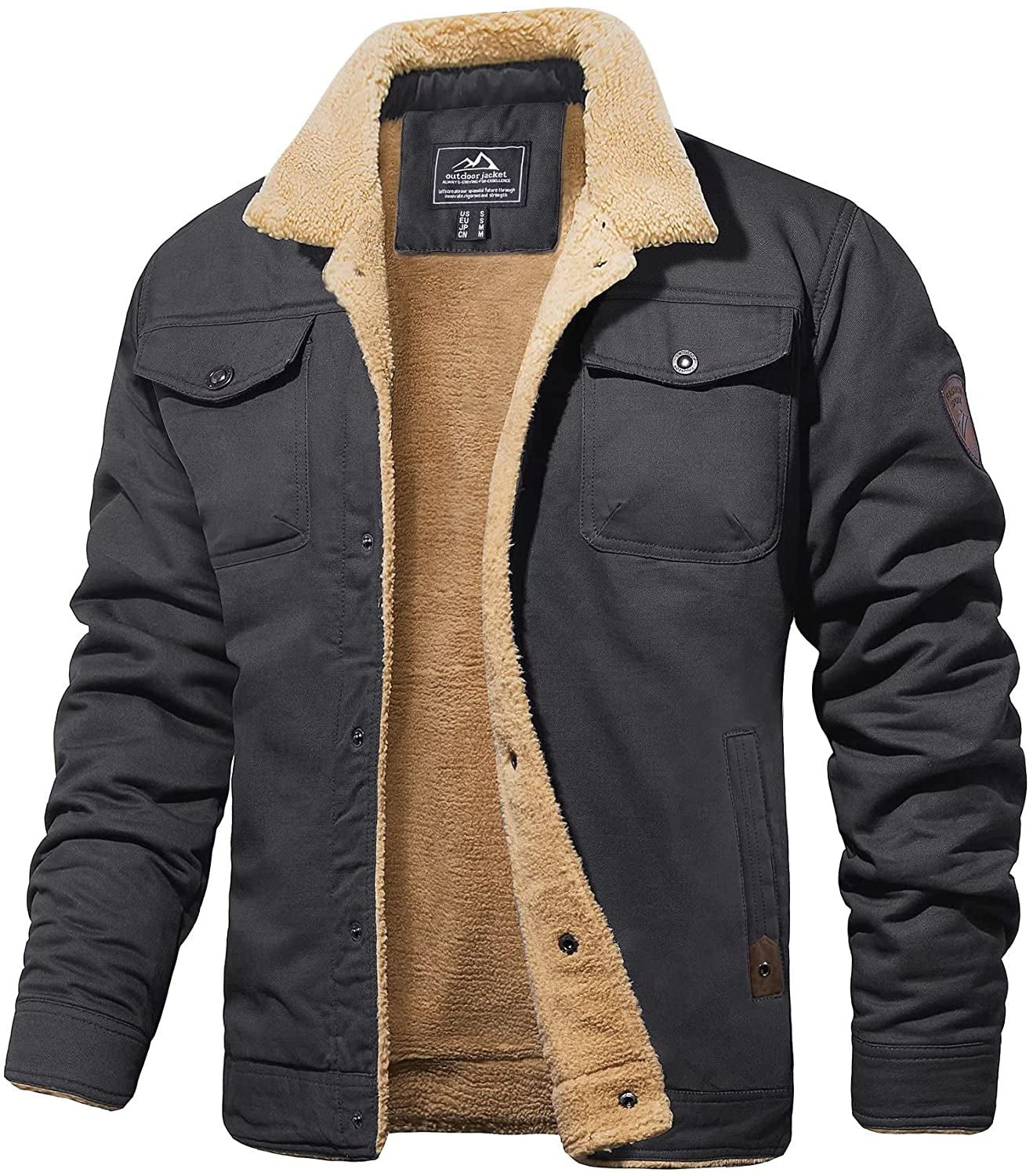 Herre Vinterjakke Armygrøn Sherpa-foret Vandafvisende Robust Design-1