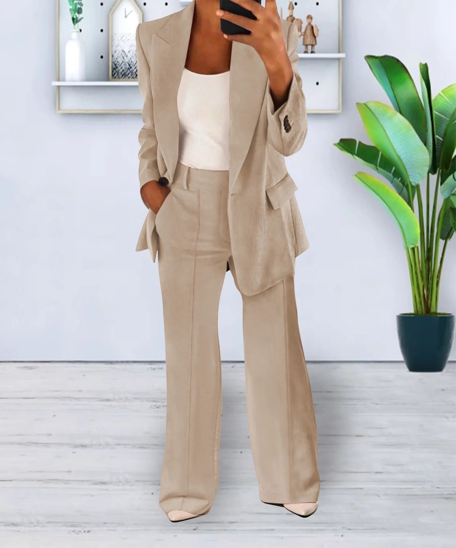Variant image for Kvinders Afslappet Sæt Sort Moderne Blazer Polyester-13