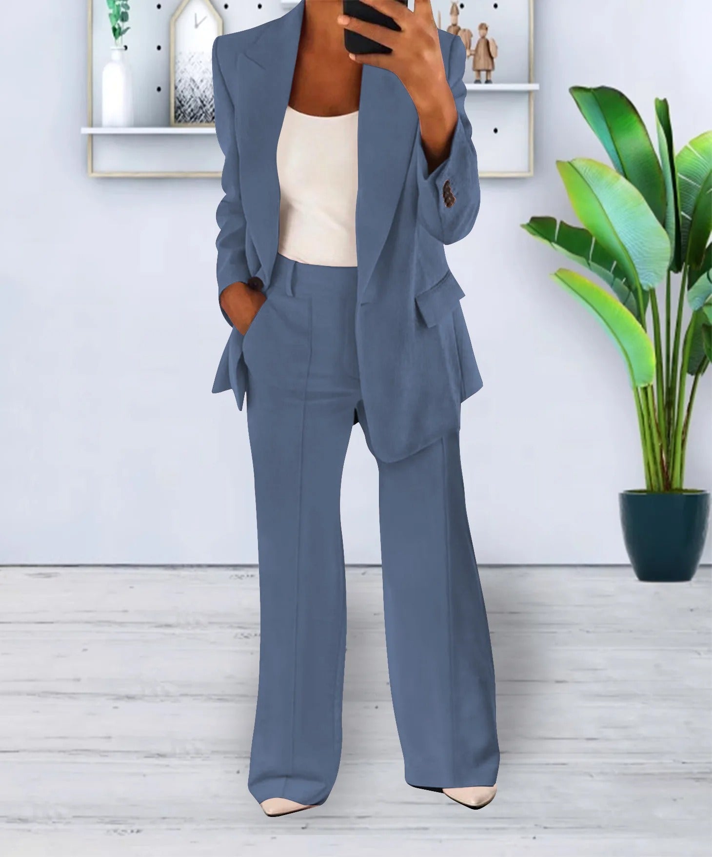 Variant image for Kvinders Afslappet Sæt Sort Moderne Blazer Polyester-1