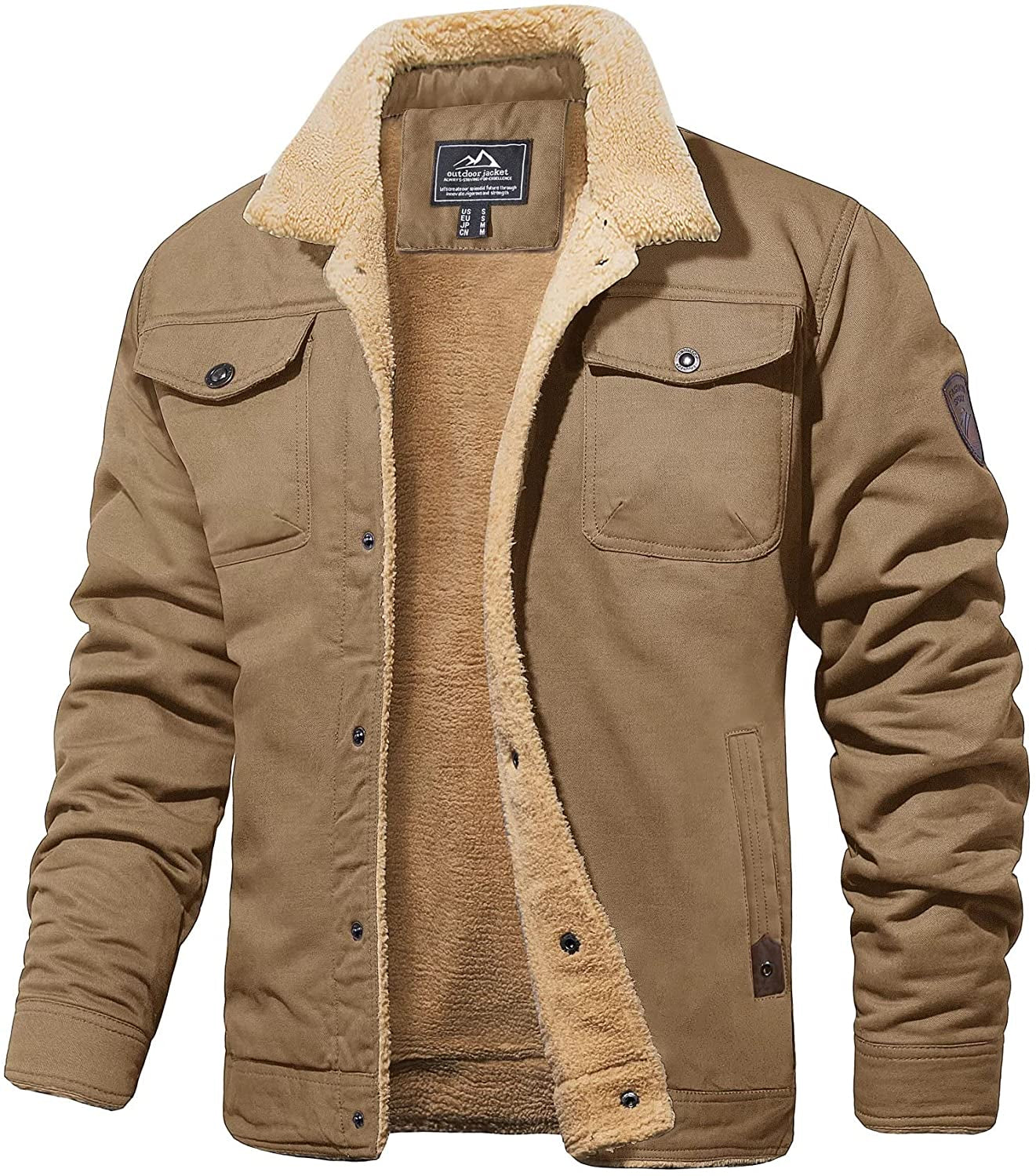 Herre Vinterjakke Armygrøn Sherpa-foret Vandafvisende Robust Design-2