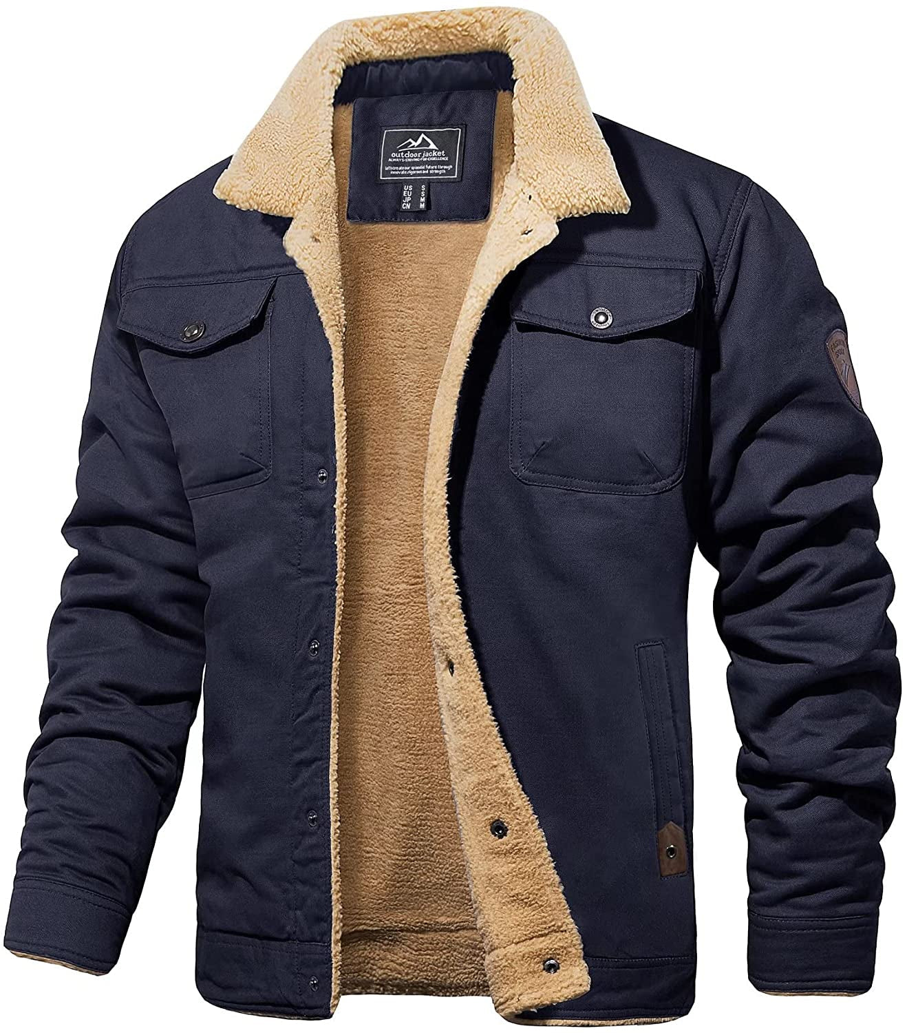 Herre Vinterjakke Armygrøn Sherpa-foret Vandafvisende Robust Design-3