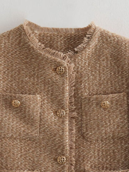 Cropped jakke i tweed til kvinder