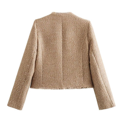 Cropped jakke i tweed til kvinder