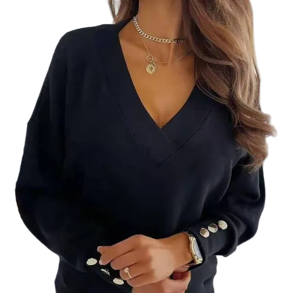 Kvinders V-hals Sweater Blød Bomuldsblanding 1