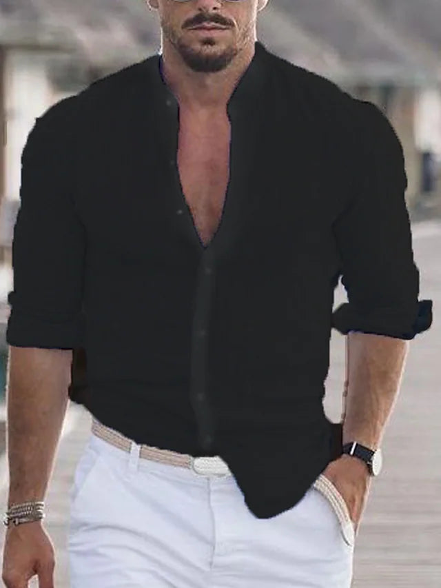 Herre Skjorte Kortærmet 100% Linned Elegant Casual Stil-6